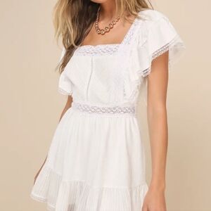 Lulu's White Ruffle Lace Mini Dress